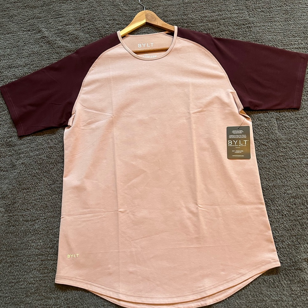 Men's BYLT Drop Cut Lux Two-Tone T-Shirt - Pink and Burgundy. XL. NWT